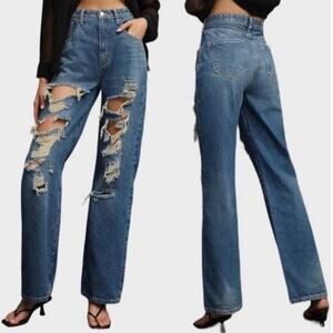 Anthropologie Pilcro Joey High Rise Straight Leg Distressed Jeans Sz 30 New